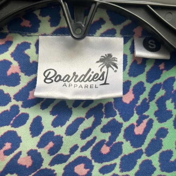 BOARDIES Apparel Lime Leopard S Short Sleeve Turquoise Pink Button Up Shirt G3 - Picture 4 of 7